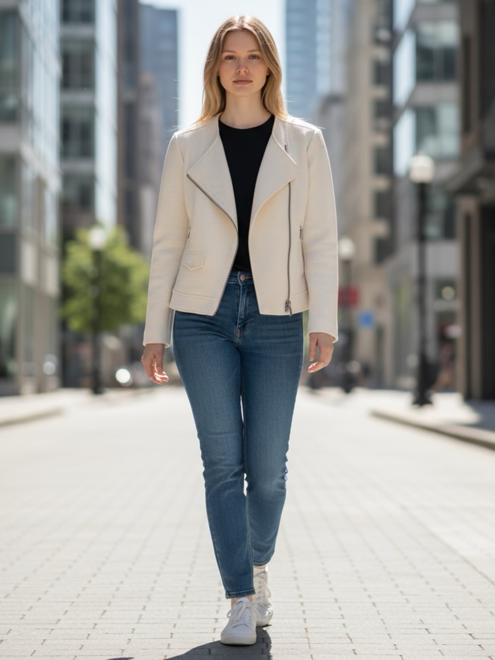 Cupcakes & Cashmere Textured Knit Moto Jacket Cream Ivory S